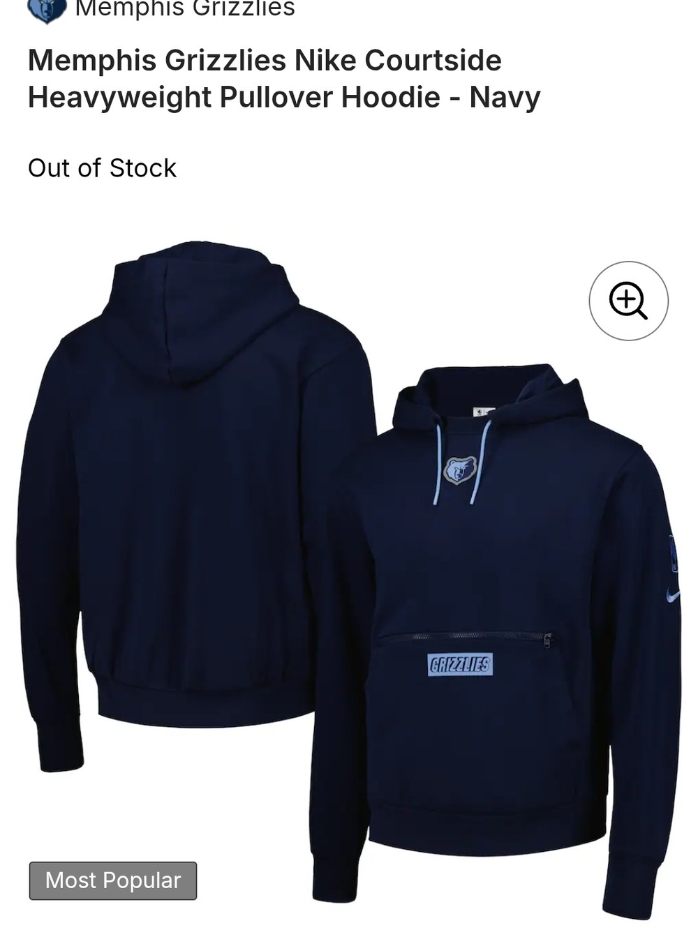 Memphis Grizzlies Nike Navy Courtside Hoodie (XL)